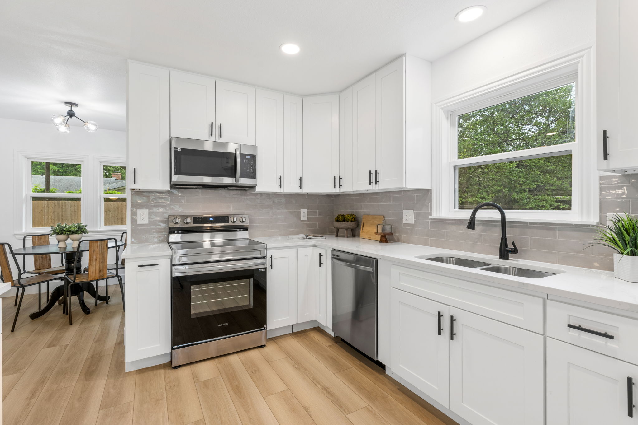 Renovated kitchen with stainless appliances